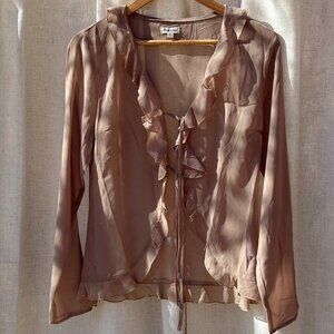Vintage Camellia Sheer Ruffle Tie-Front Blouse Taupe – Size S